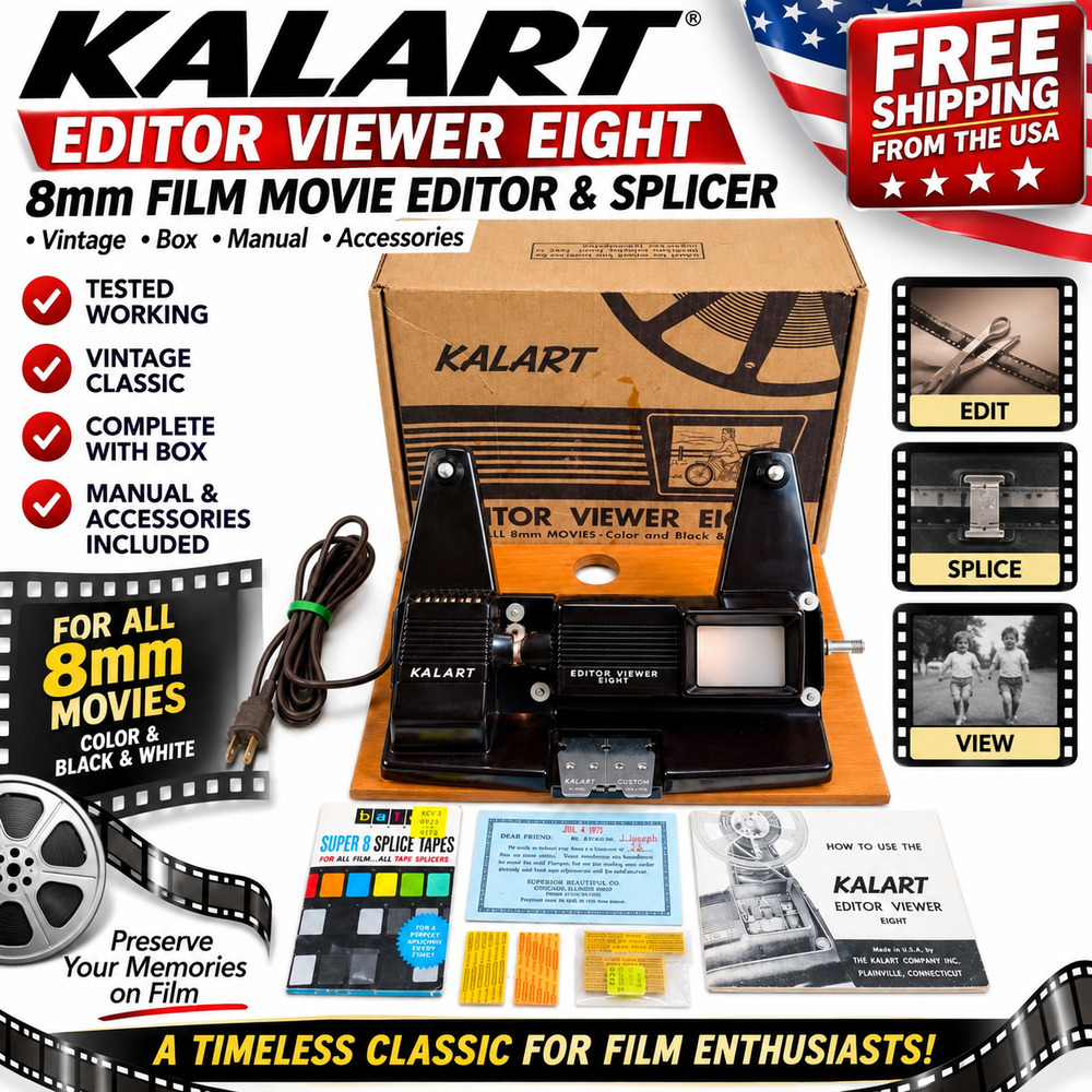 Vintage Kalart Editor Viewer Eight 8mm Film Movie Editor Splicer Box Manual Work